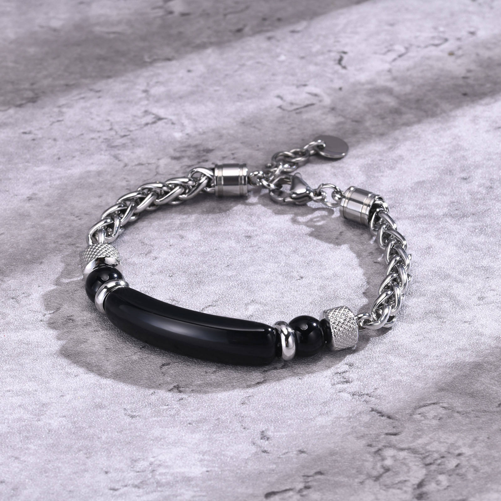 Retro Stainless Steel Black Onyx Bracelet (COD-230)